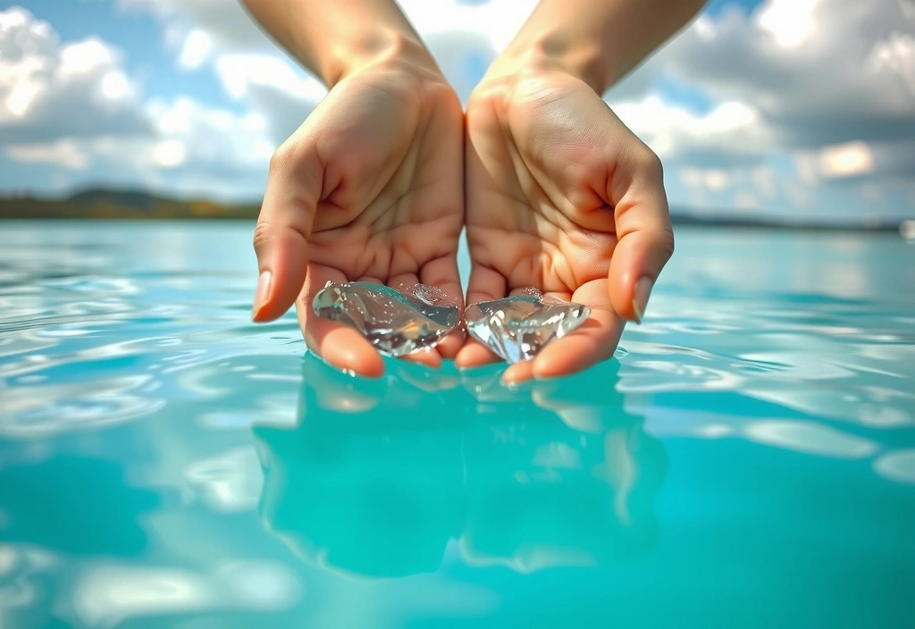 A serene image of hands cupped around clean water, reflecting the sky, symbolizing purity and environmental care.